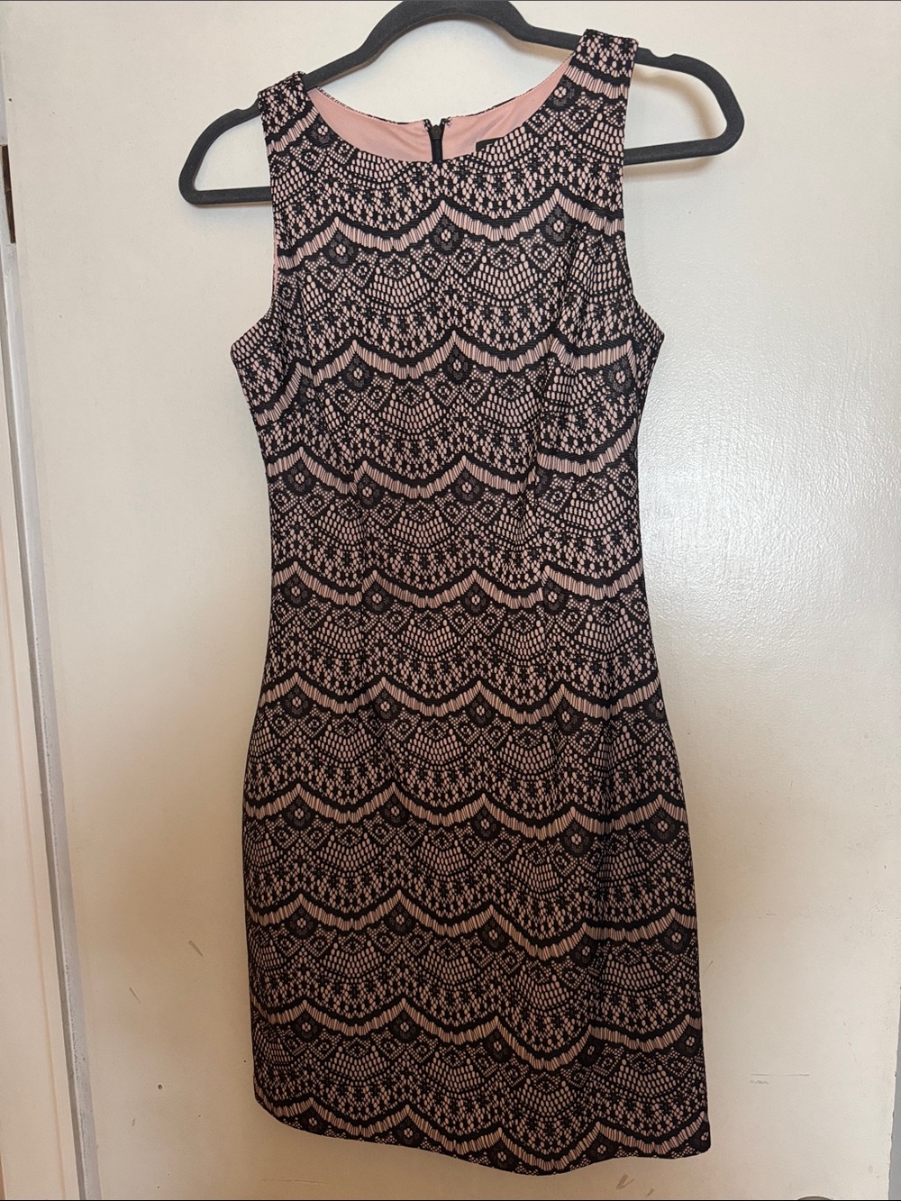 Guess Pink and Black Lace-Overlay Sheath Dress